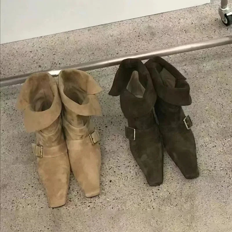 Vintage Suede Square Heel Boots