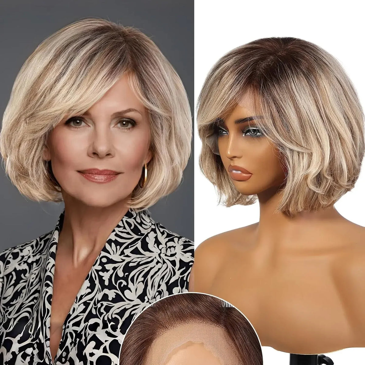 Short Wavy Lace Front Bob Wig With Blonde Highlights For Women