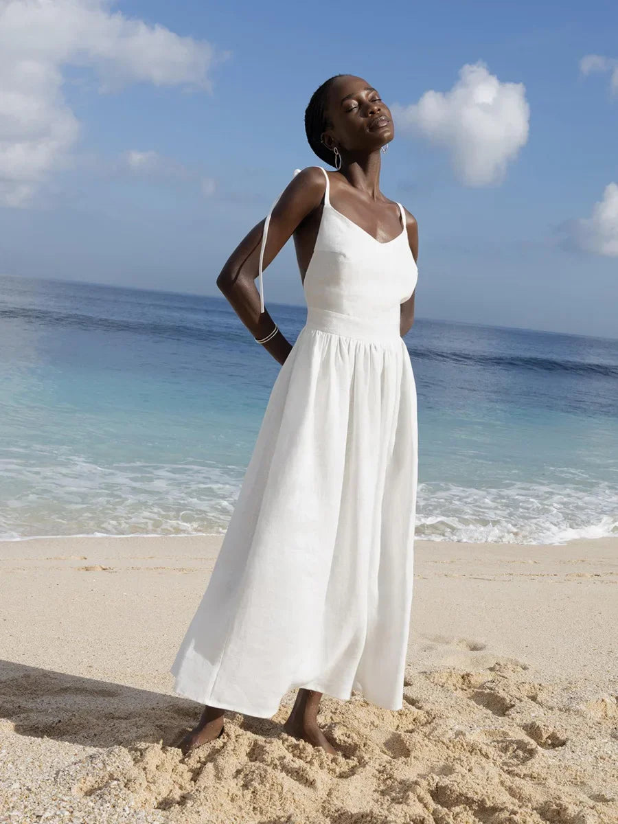 Elegant Vintage Backless Relaxed Fit Summer Dress for Women