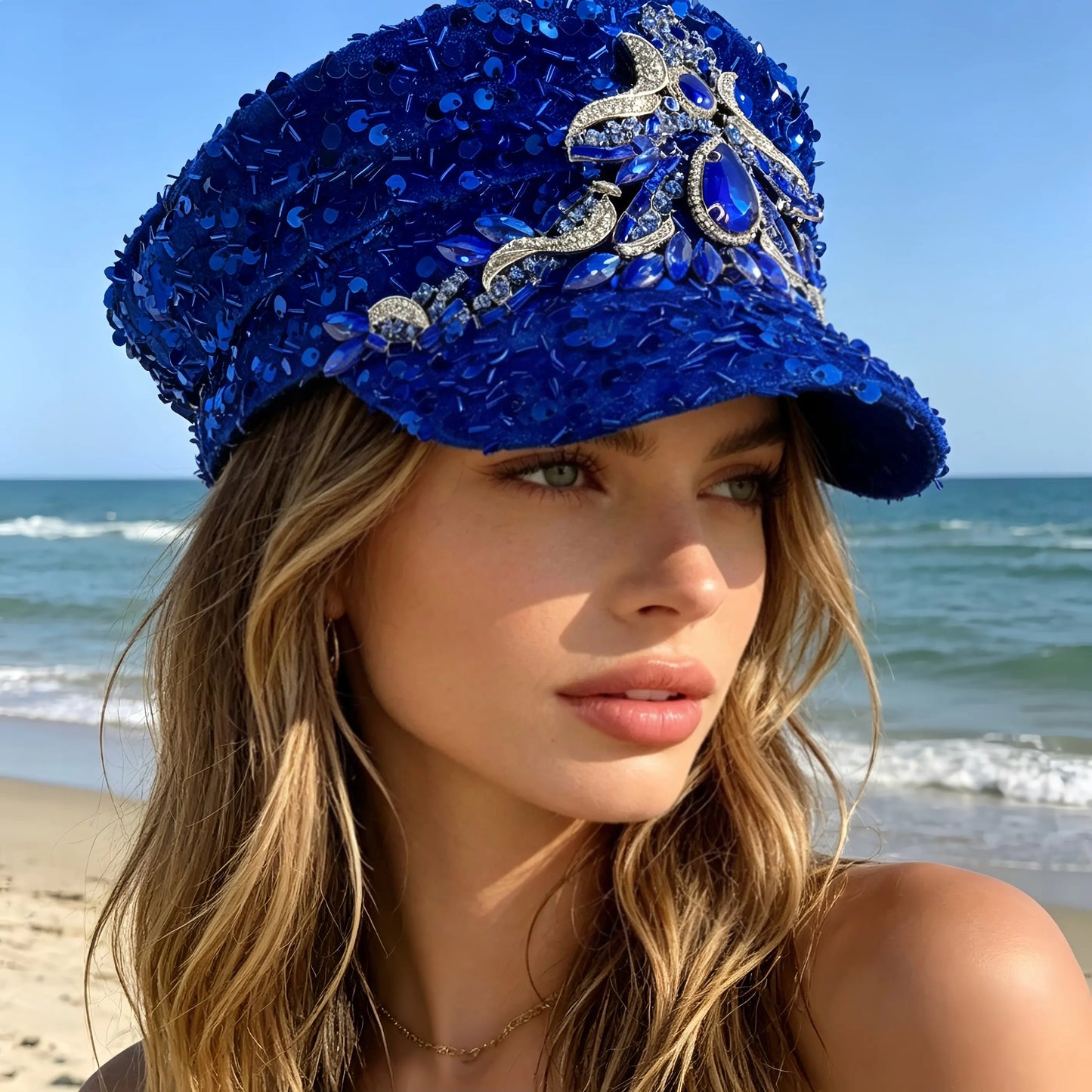 Black Luxury Steampunk Rhinestone Baseball Cap for Women