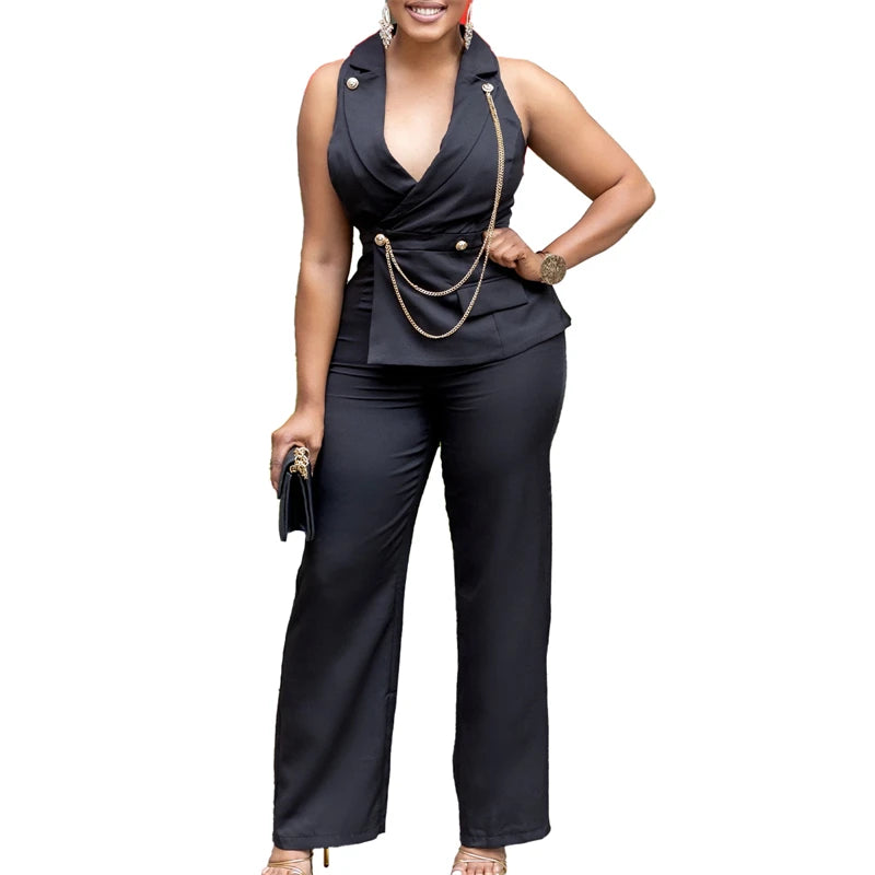 Elegant Sleeveless V-Neck Blazer Jumpsuit for Women