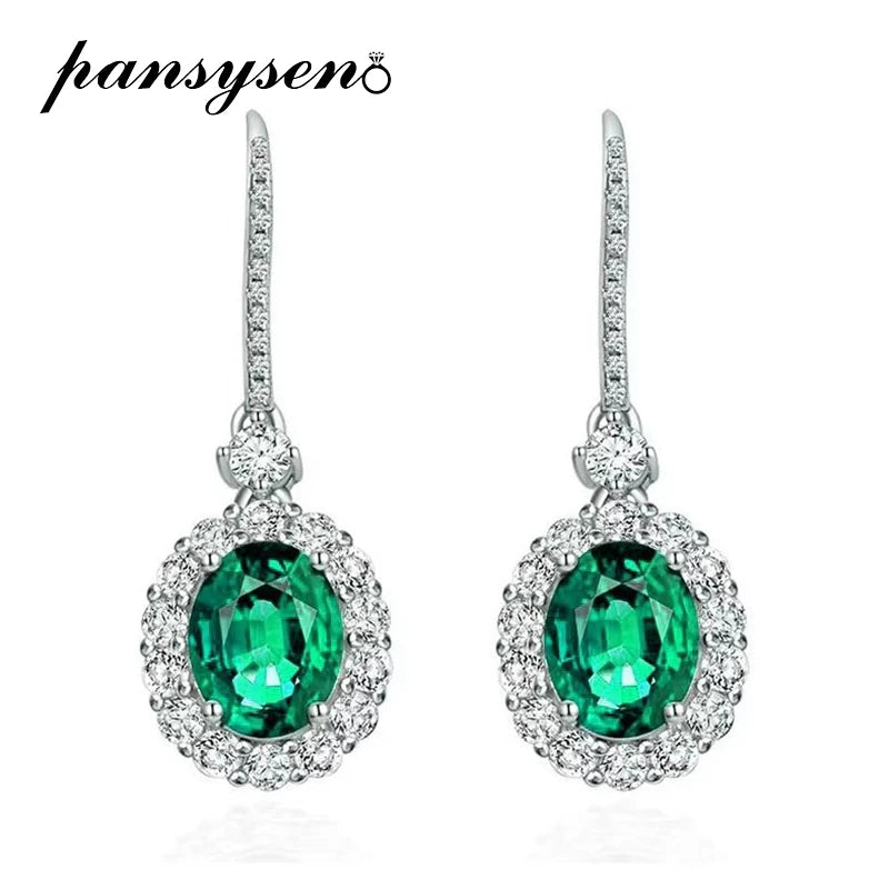 Drop Earrings With Oval Cut Ruby And Sapphire Stones In Sterling Silver 925, Vintage Style