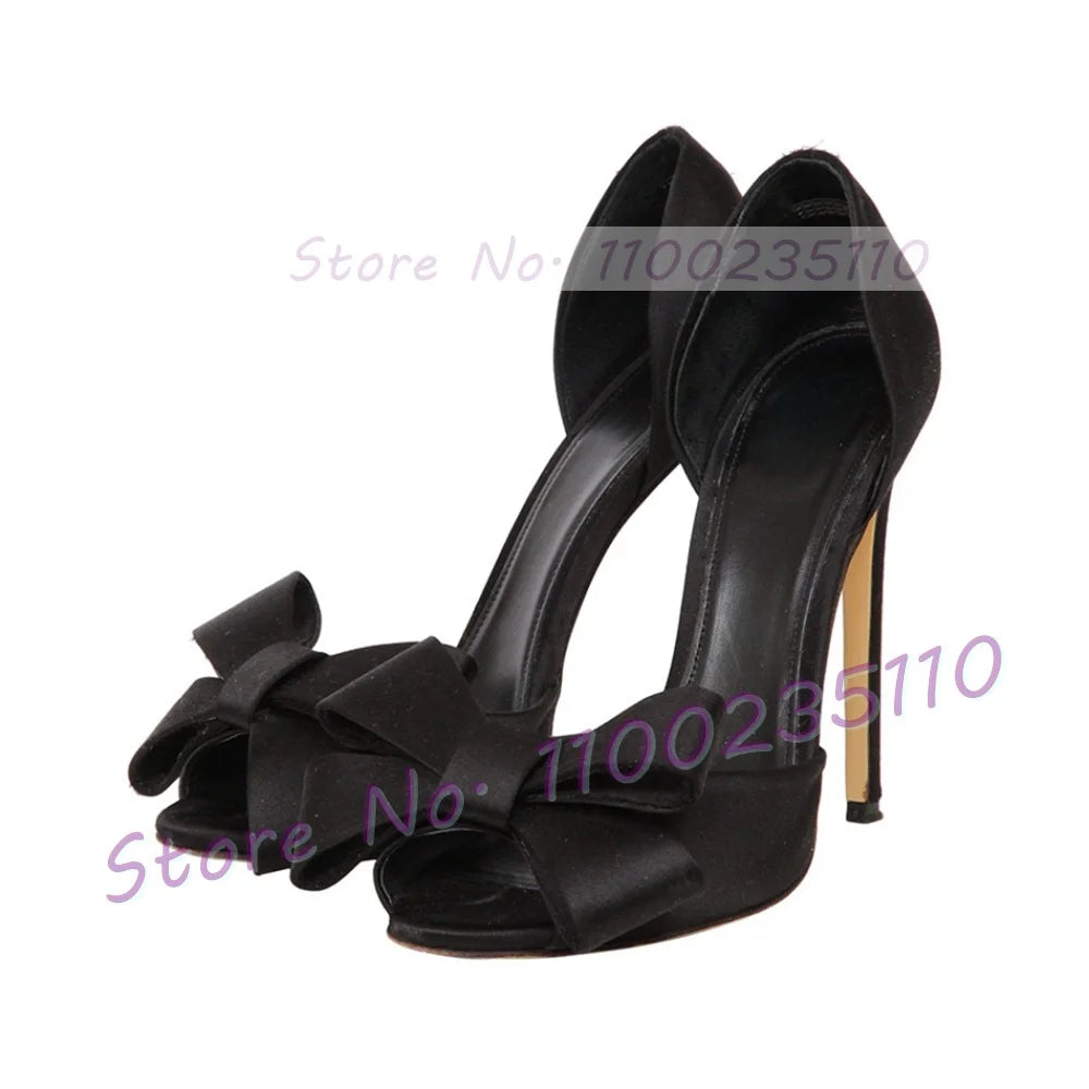 Elegant Rose Red Satin Bowknot Peep Toe Pumps for Women