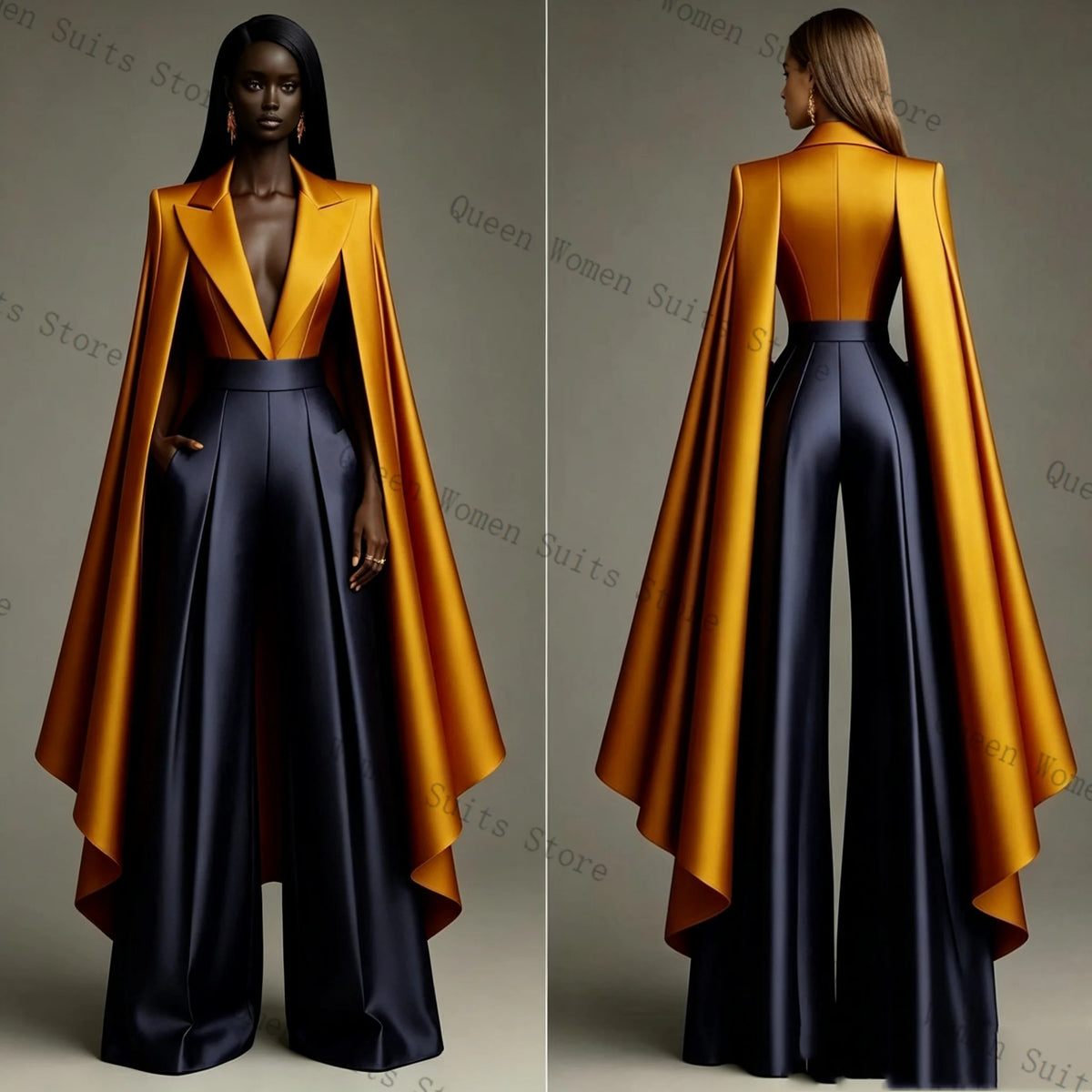 Elegant Dual Color Wrap Blazer And Trousers Set For Women