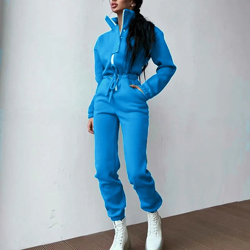 Casual Stand Collar Long Sleeve Jumpsuit for Women