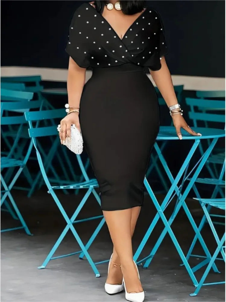 Elegant Solid V Neck Short Sleeve Knee Length Dress for Women