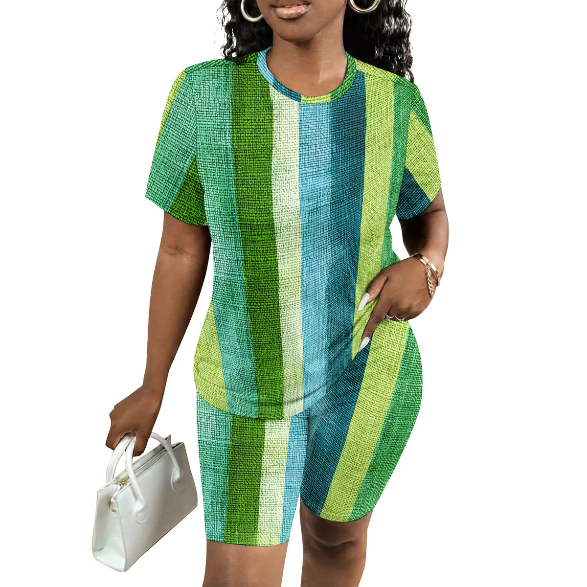 Colorful Striped Summer Top and Shorts Set for Women