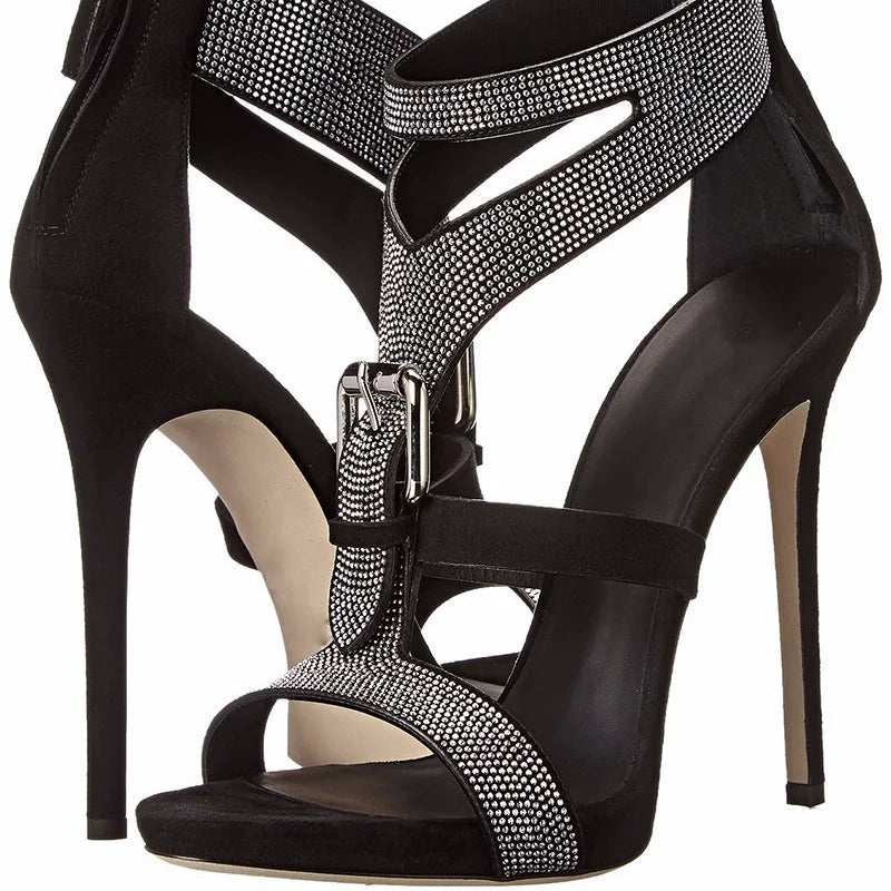 Rhinestone Patent Leather Thin High Heels for Women