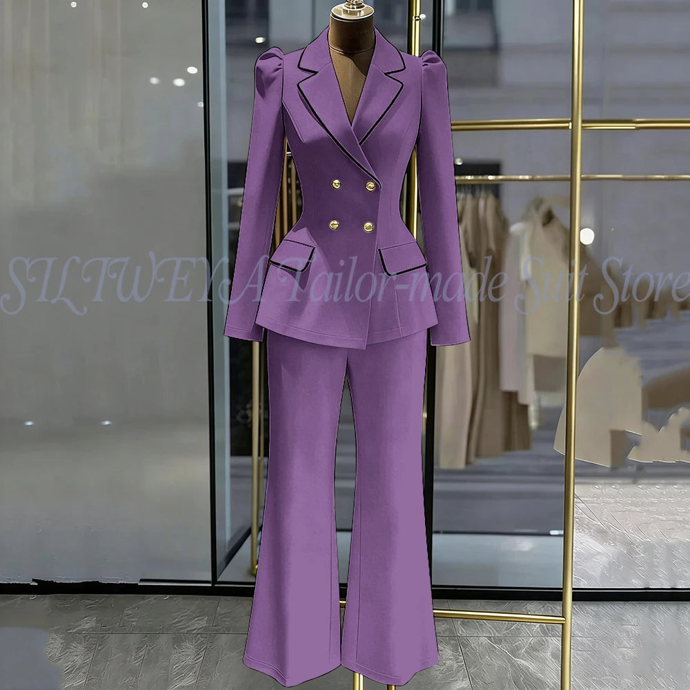 Double Breasted Blazer Set With Side Pockets For Women