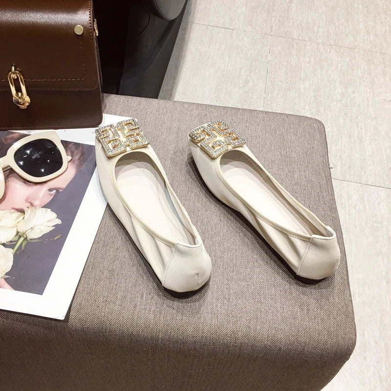 Rhinestone Buckle Square Toe Slip On Flats for Women