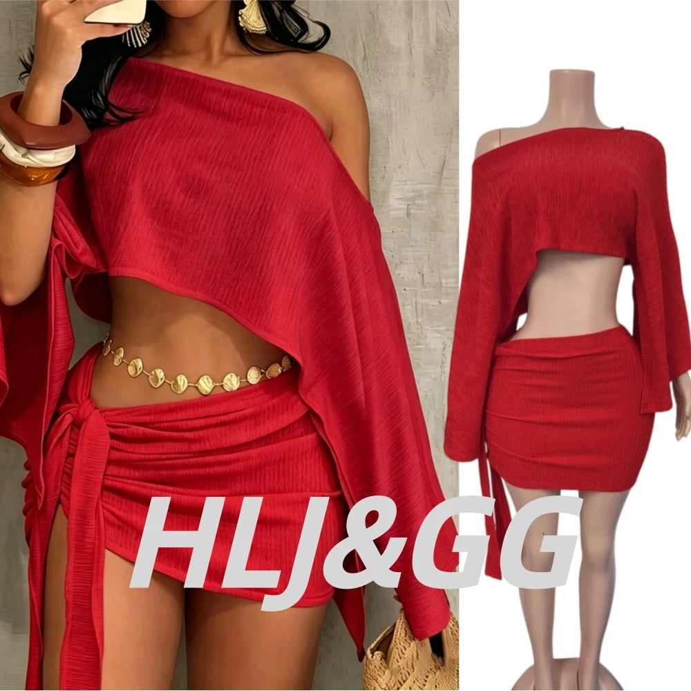 Elegant One Shoulder Crop Top and Mini Skirt Set for Women