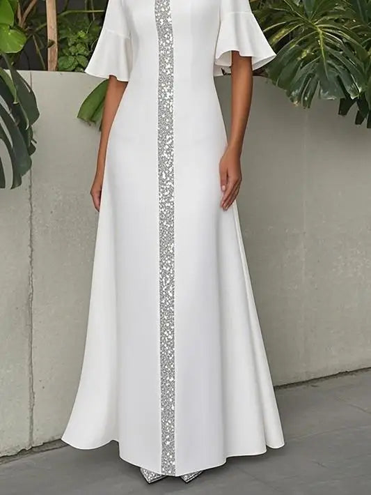 Modigirl Original Creation Women Elegant Shiny Long Dress Flared Sleeves 2025 Summer Party  Birthday Prom Maxi Dresses for Woman