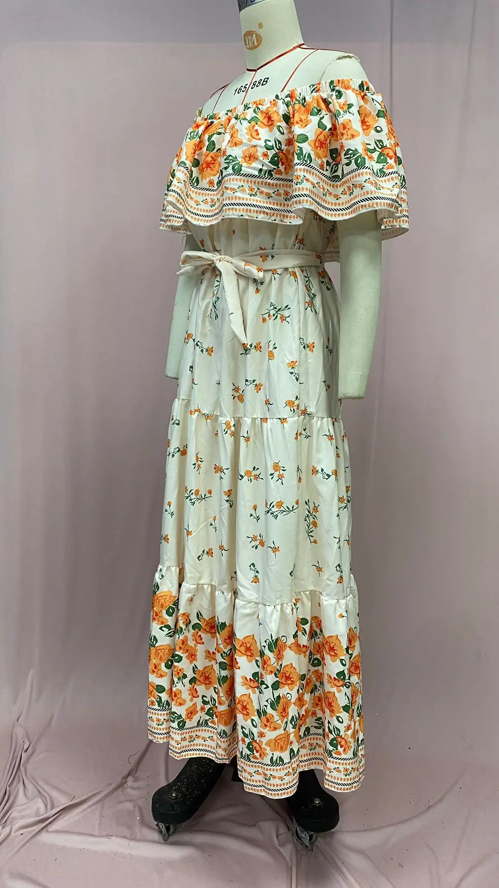 Floral Print Off Shoulder High Waist Dress for Women