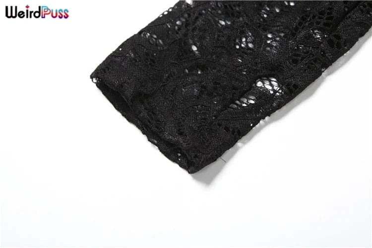 Weird Puss See Through 2 Piece Set Women Sexy  Hollow Jacquard Backless Bodysuit+Leggings Tight Activity Clubwear Skinny Outfits