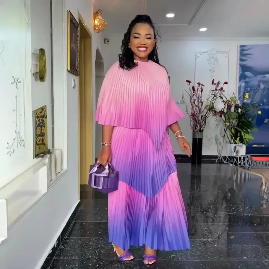 Elegant Pleated African Dress