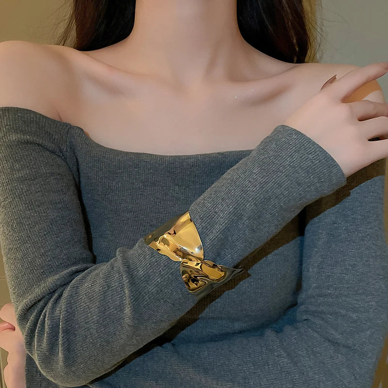 Layered Geometric Metal Cuff Bracelet