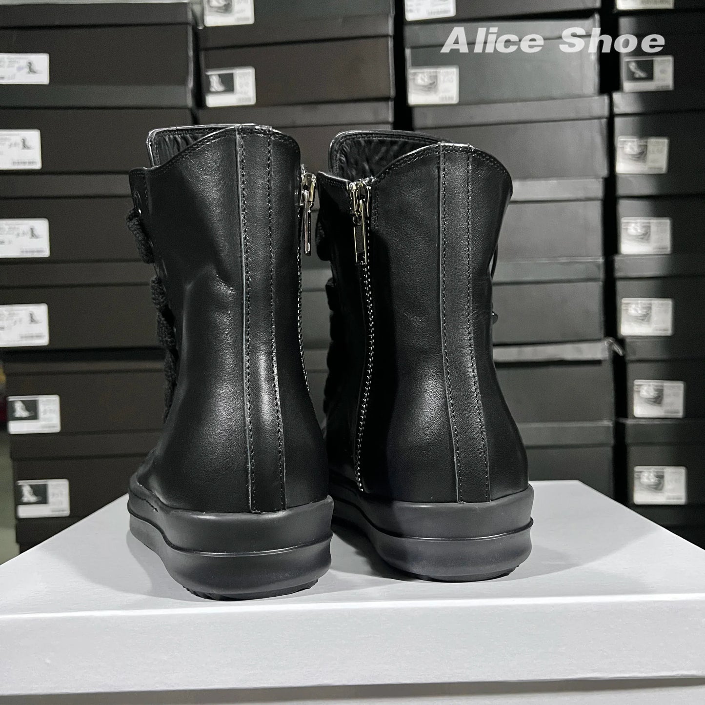 Height Enhancing Leather Platform Boots