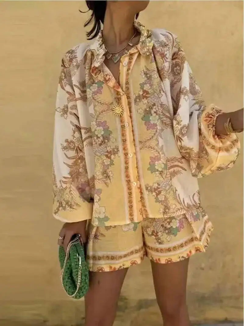 Casual Print Relaxed Fit Top and Shorts Set for Women