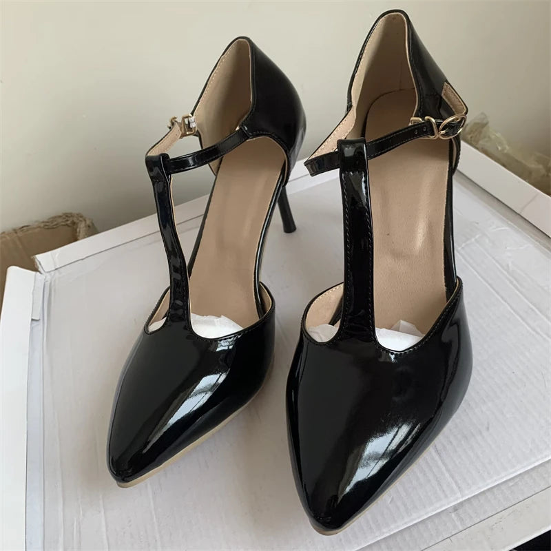 Elegant T Straps Pointed Heels