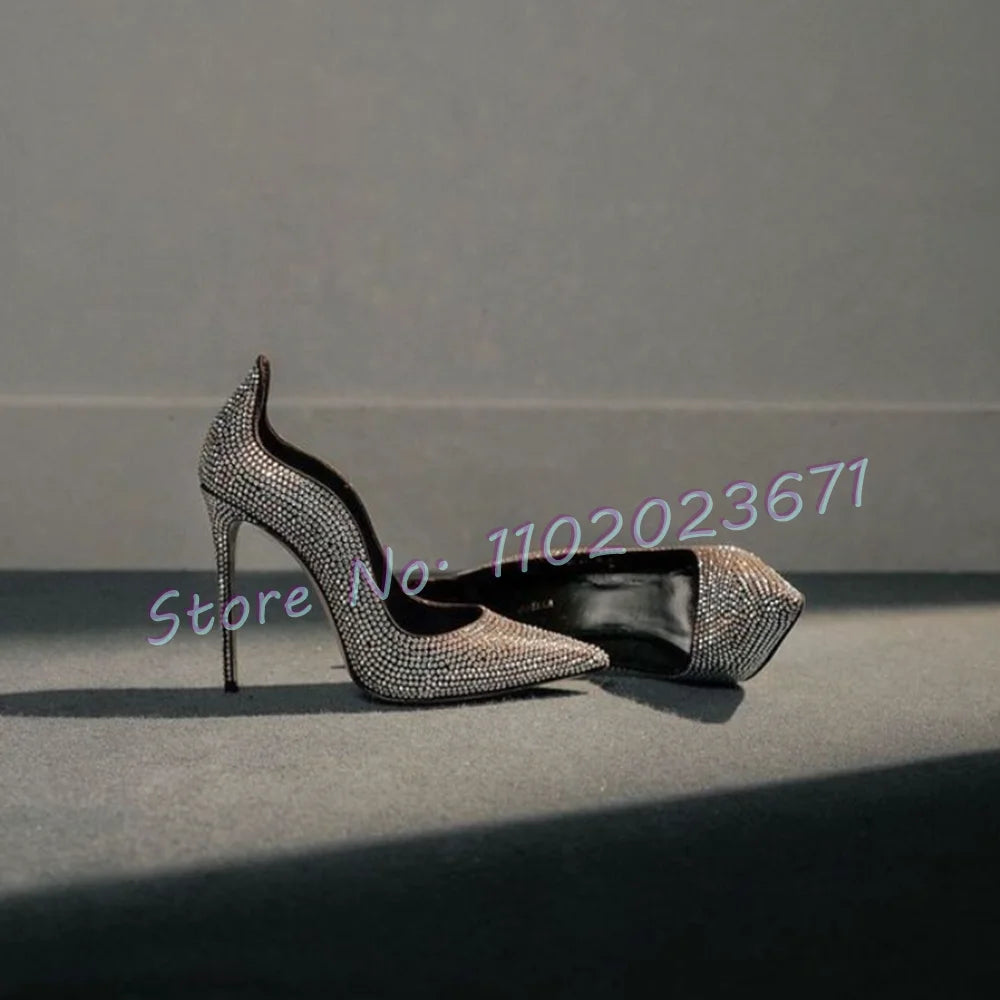Crystal Sparkly Pointy Pumps Sexy Women Luxury Irregular Design High Heels Shoes Bling 2023 Summer Novelty Female Evening Pumps