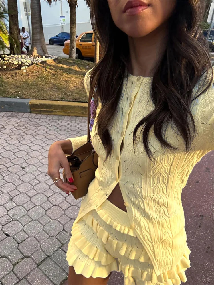 Ruffled Patchwork Knit Set