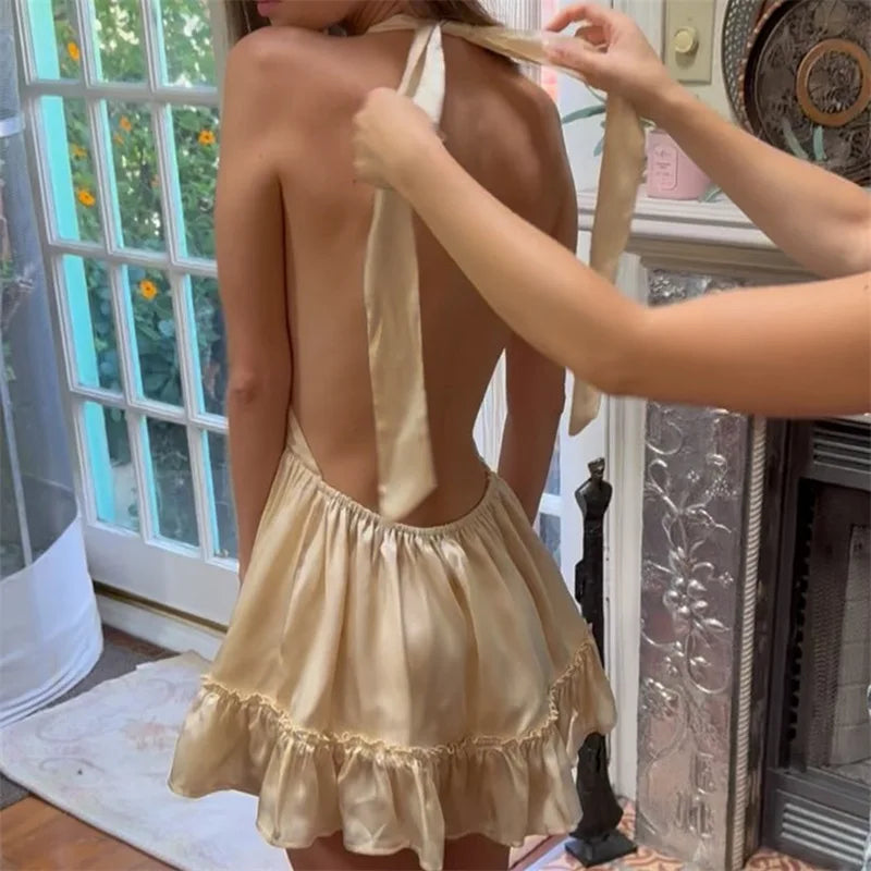 Backless Satin Mini Dress