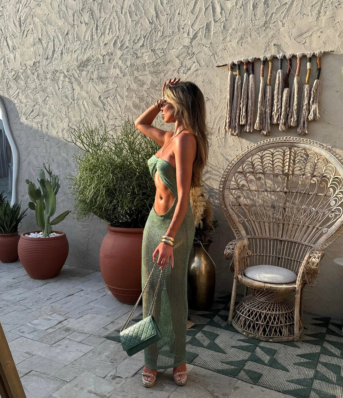 Sexy Knit Halter Neck Cut Out Beach Maxi Dress 2025 Summer Swimsuit Cover Up Women's Solid Colour Vacation Party Outfit K232