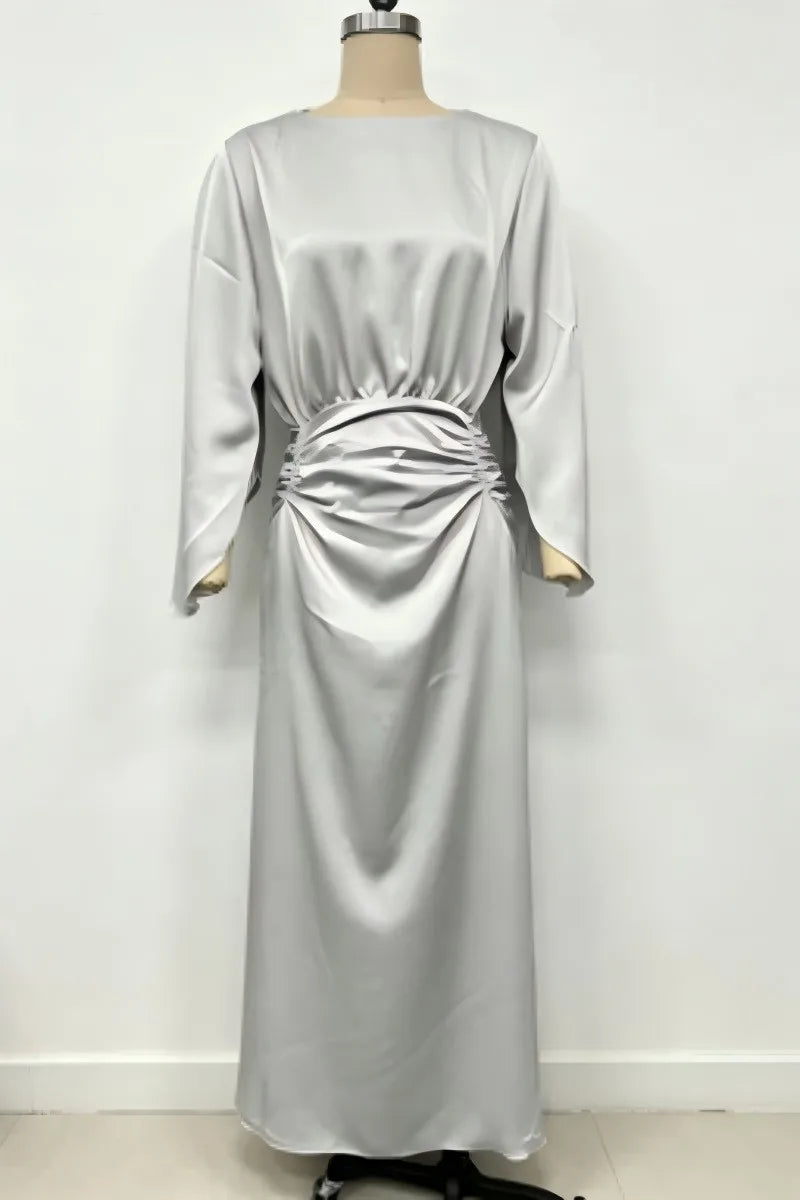 Satin Backless Ruched Evening Gown