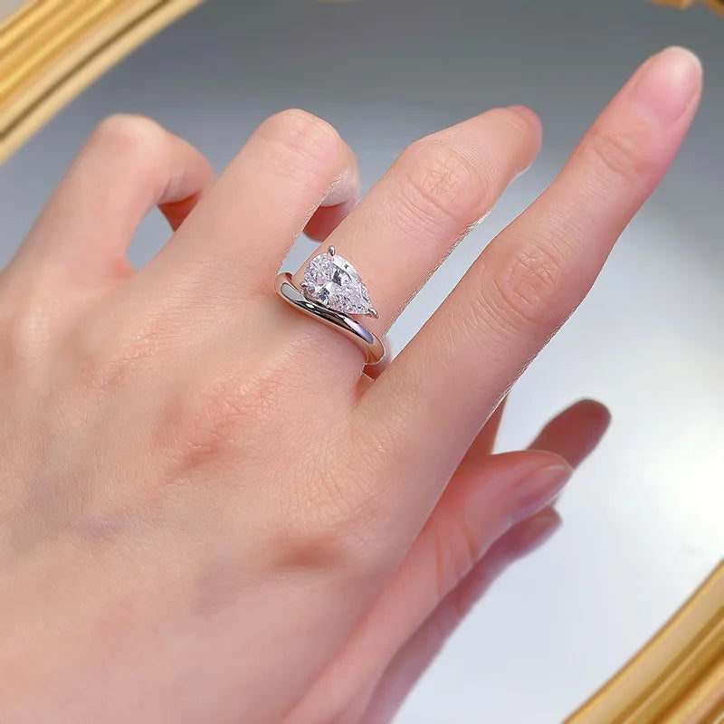 PANSYSEN 3CT Pear Cut White Sapphire High Carbon Diamond Ring for Women 925 Sterling Silver Plated 18K Gold Wedding Fine Jewelry