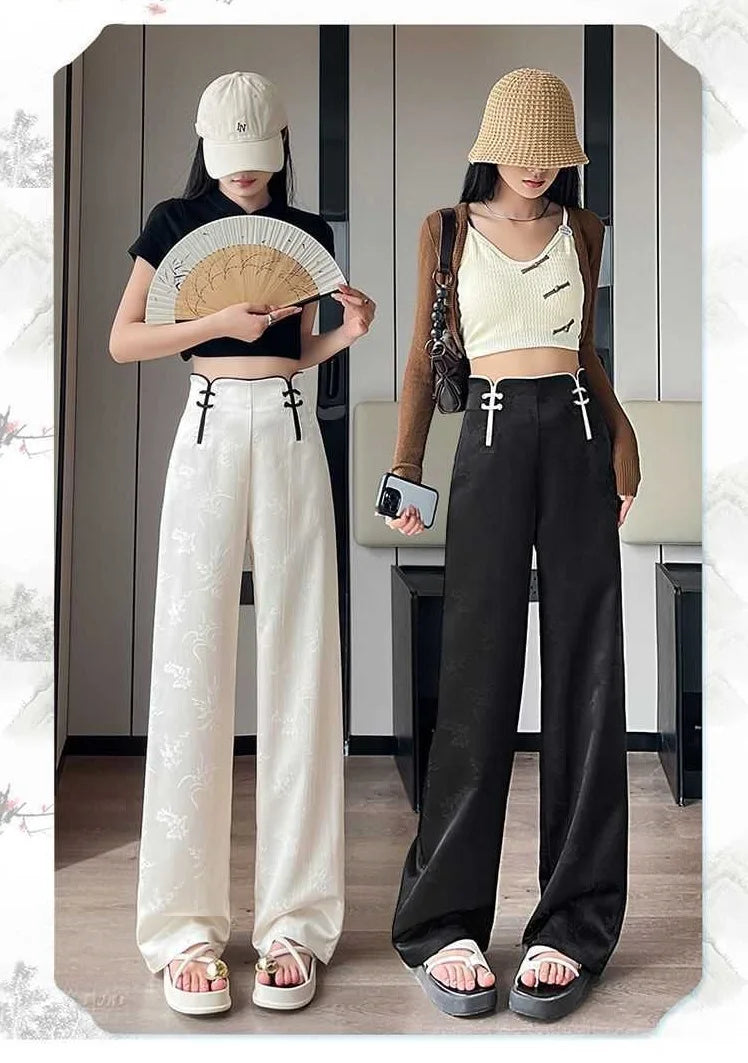 Jacquard High Waist Wide Leg Pants