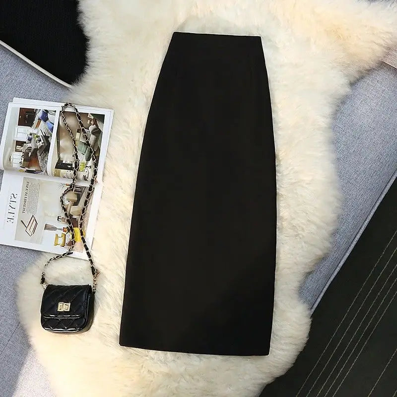 Tailored High Waist Solid Split Midi Skirt for Women