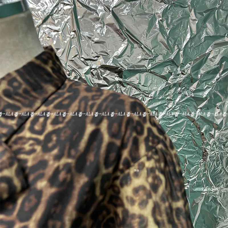 Spring Popular Retro Classic Leopard Pattern Single-Breasted Lantern Sleeve Shirt Layered Dress Puffy Cinched Short Dress Female