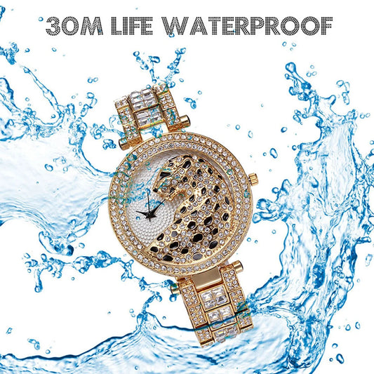 MISSFOX Women Quartz Watch Fashion Bling Casual Ladies Watches Female Quartz Gold Watch Crystal Diamond Leopard For Women Clock