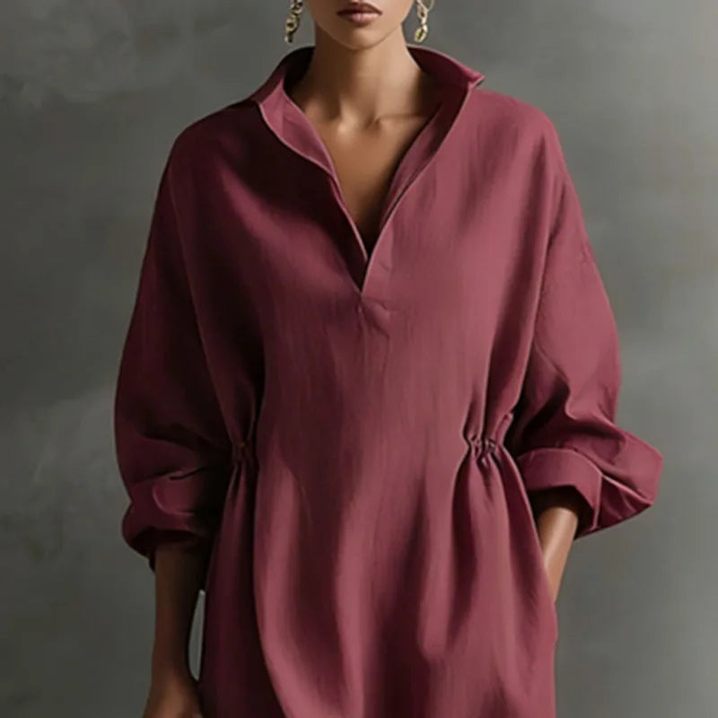 Elegant V Neck Long Sleeve Split Maxi Dress for Women