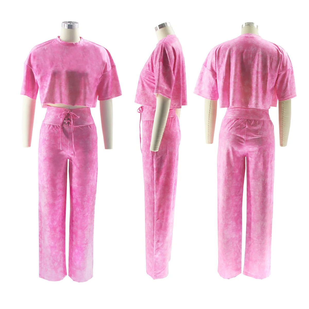 Tie Dye Crop Top and Pants Two Piece Tracksuit Set for Women