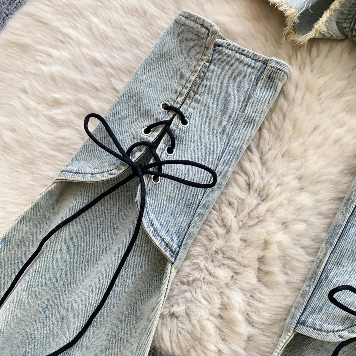 Edgy Summer Denim Three Piece Set With Shorts for Women
