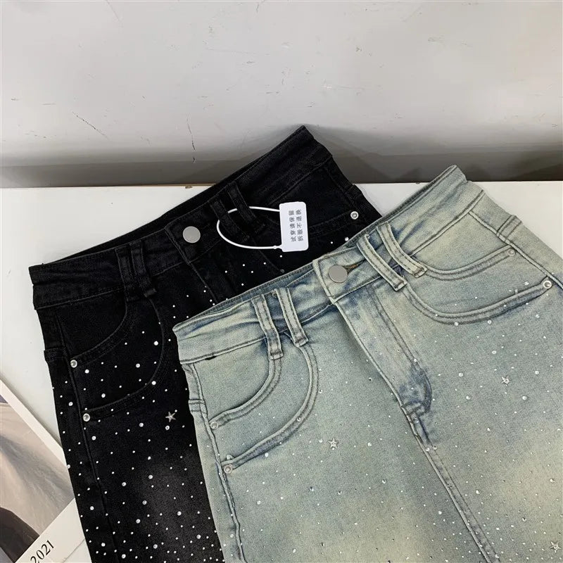 High-Waisted Mini Dress With Rhinestone Embellishments Sensible Design Denim Skirt For Women New Summer Style #17