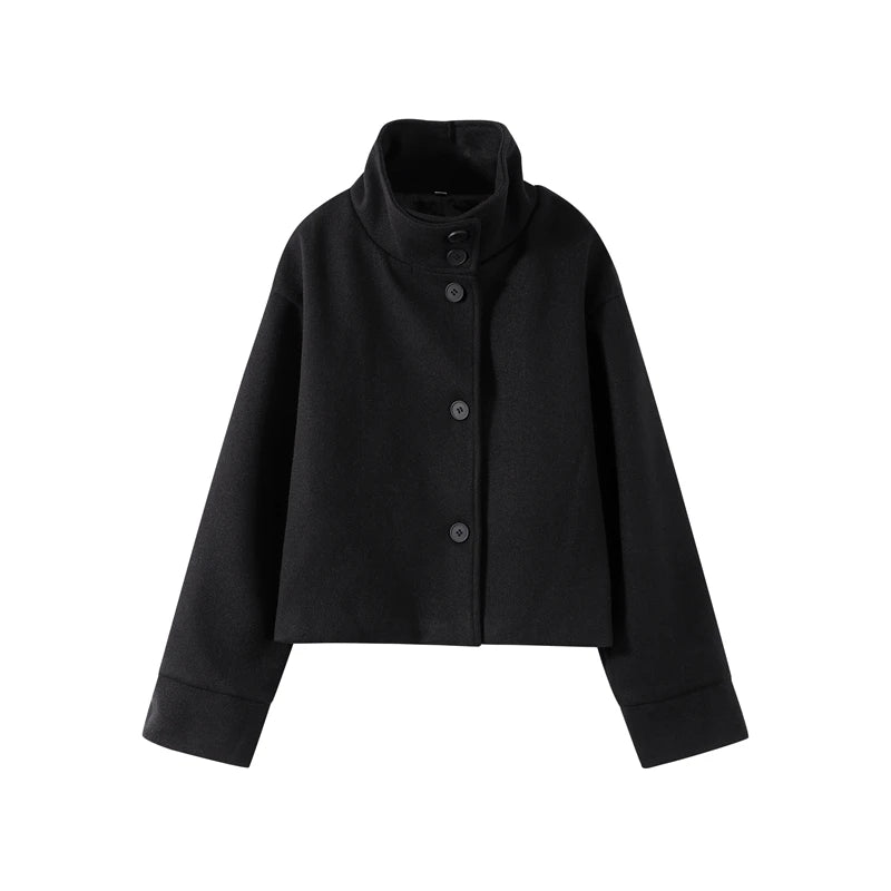 Casual Woolen Stand Collar Autumn Winter Coat for Women