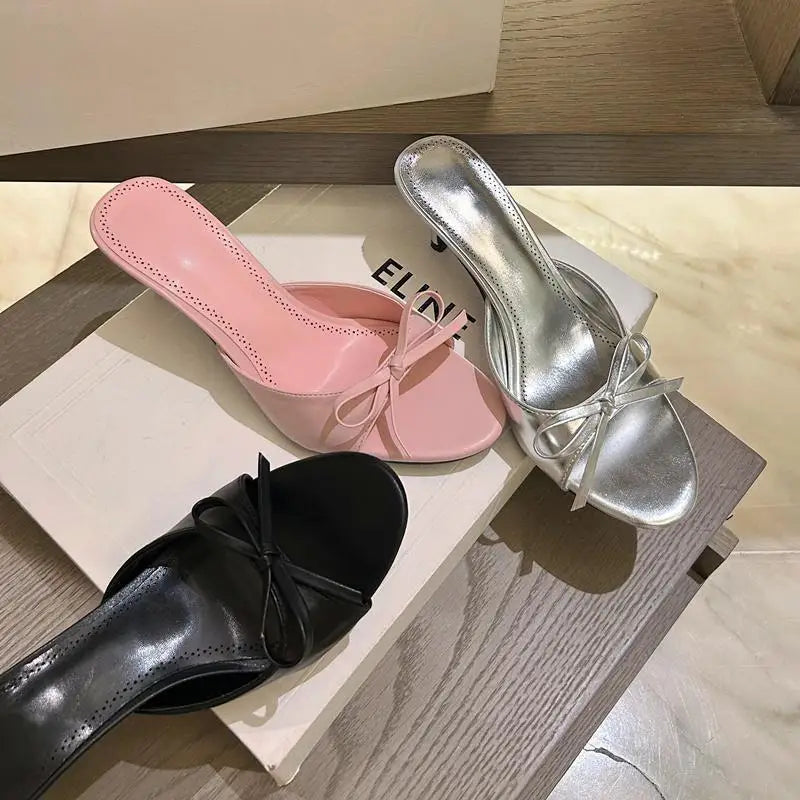 Satin Butterfly Knot Heel Slides