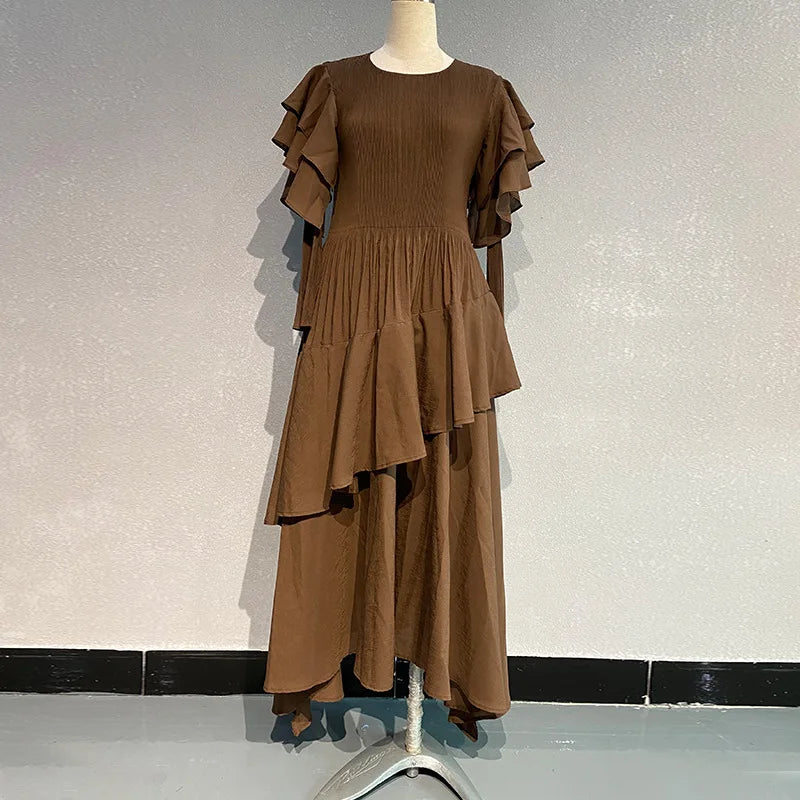 Pleated Tiered Long Sleeve Maxi Dress