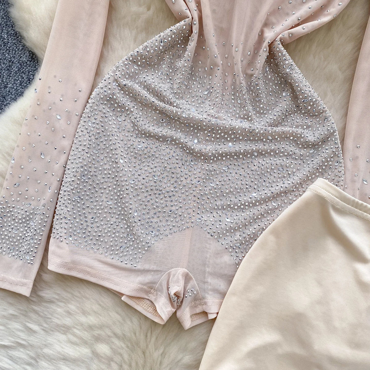 Sheer Long Sleeve Zipper Mesh Romper With Shorts for Women