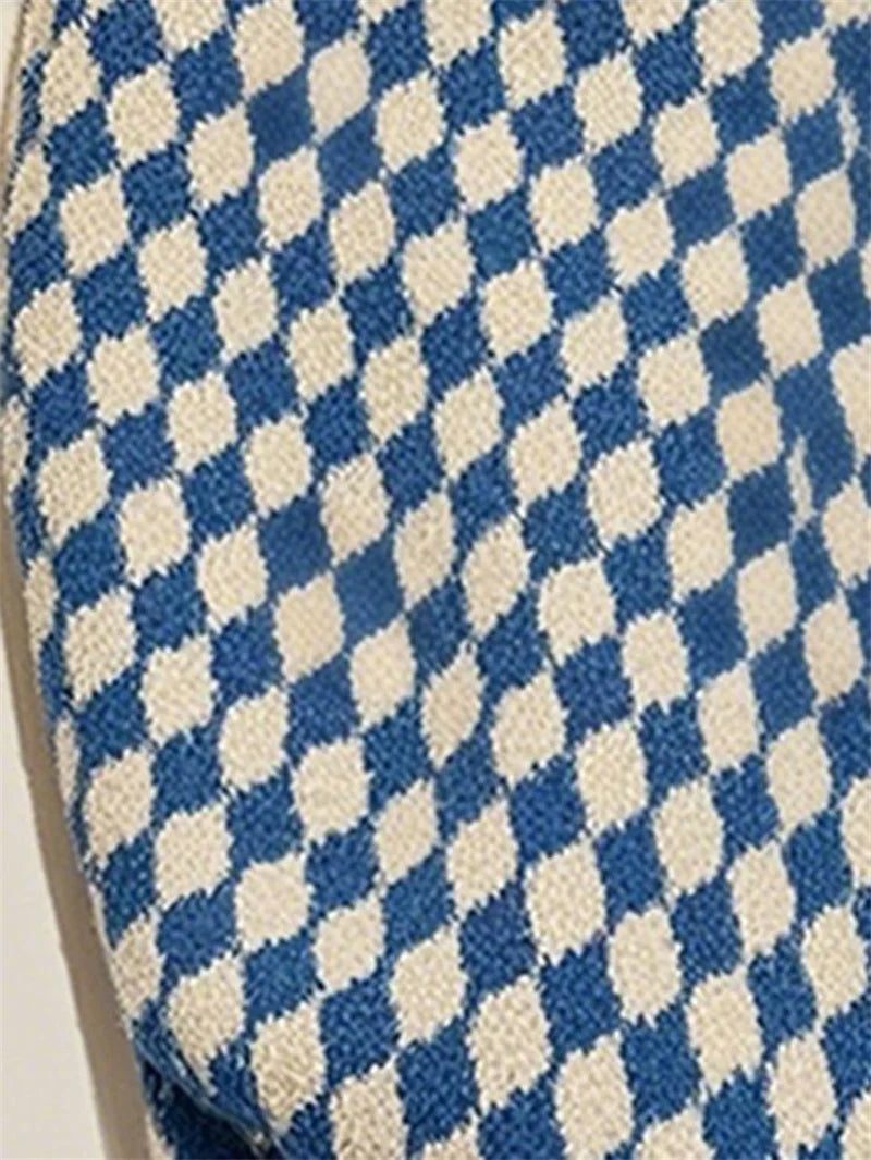 High Waist Knit Plaid Pencil Skirt