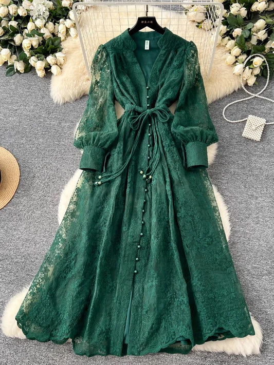 Intricate Embroidery Sash Evening Dress