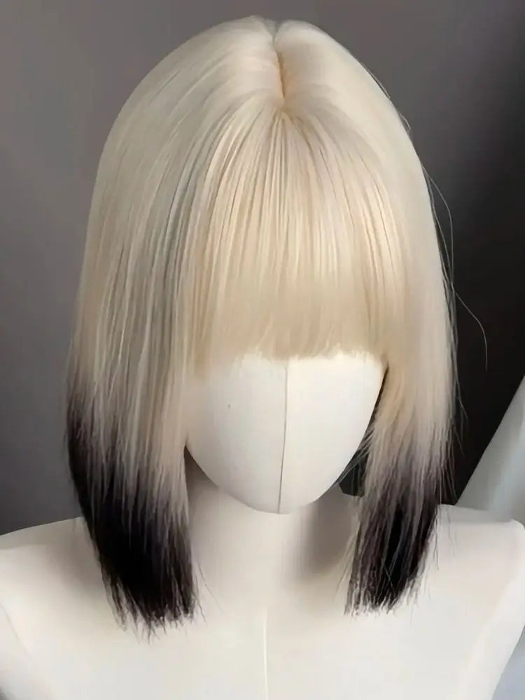 Blonde Ombre Synthetic Bob Wig With Bangs For Women