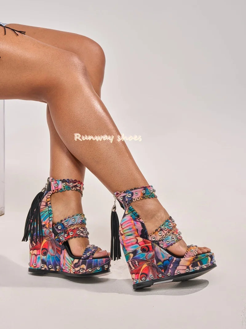 Retro Leopard Print Open Toe Platform Pump For Women