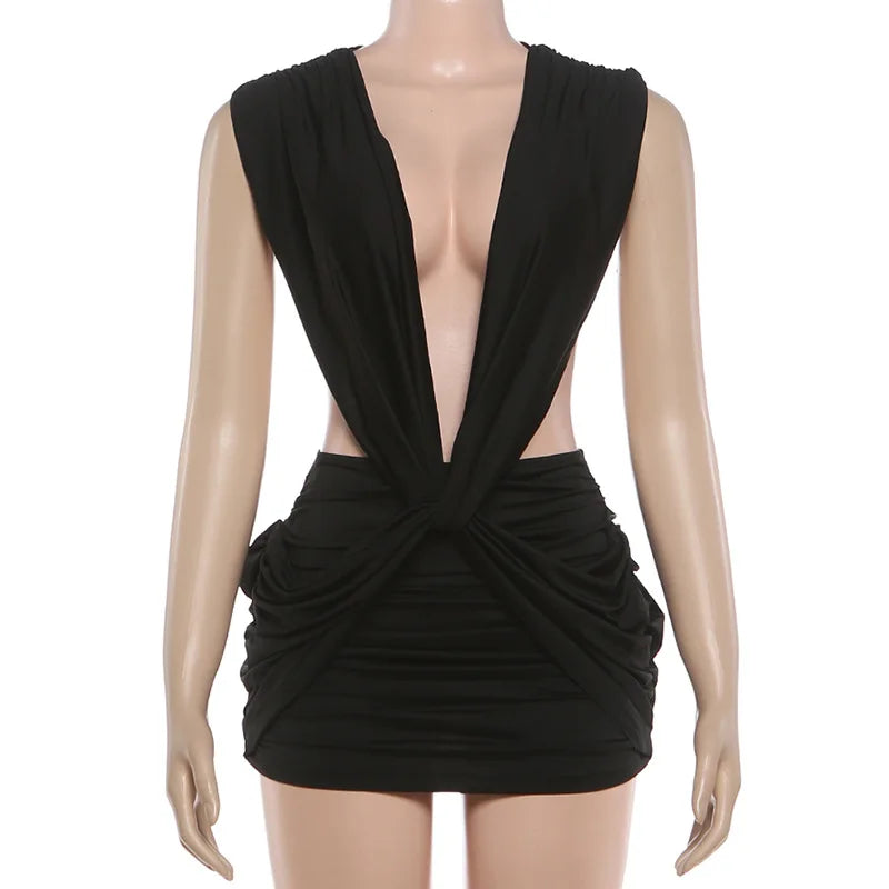 Solid Cross Twist Ruched Bodycon Mini Dress for Women