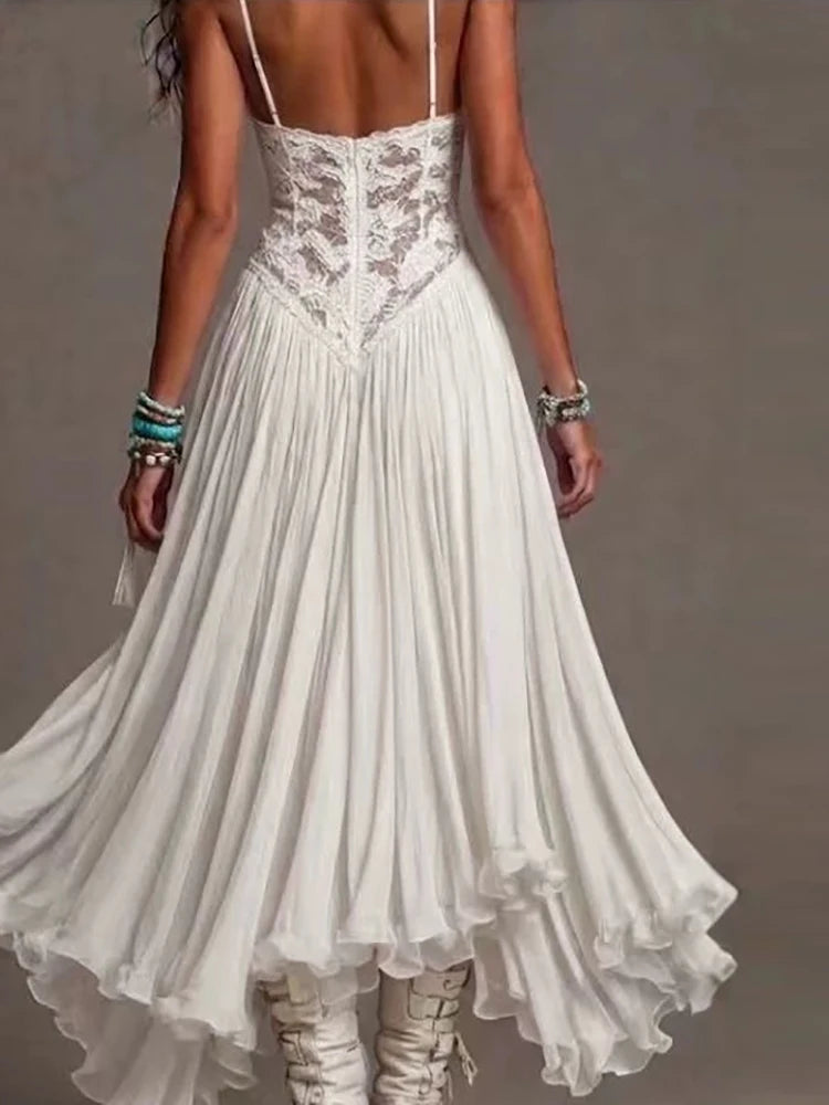 Backless V Neck Spaghetti Strap Maxi Dress for Women