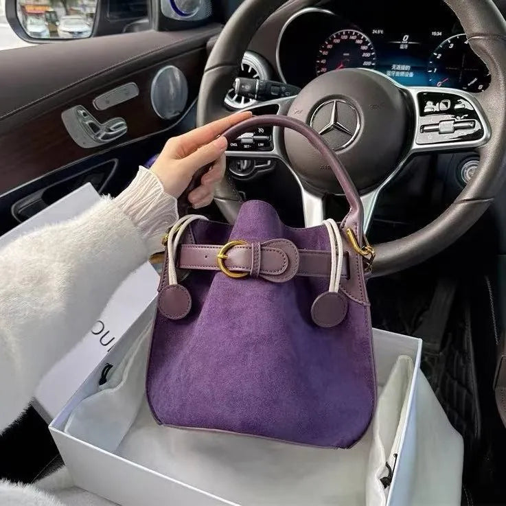 Advanced purple velvet bucket bag for women's new commuting trend single shoulder crossbody bag