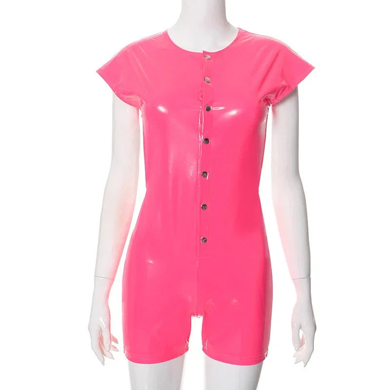 Sexy Polyurethane Leather Jumpsuit With Front Zip for Women