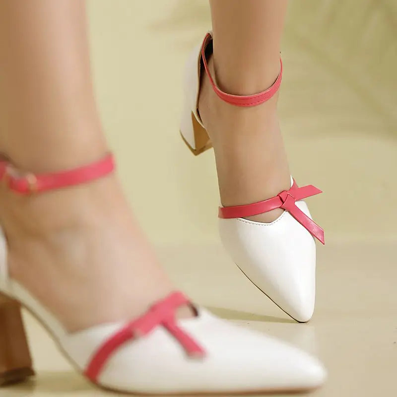 Pointed Toe Buckle Strap Bowknot Sandals for Women